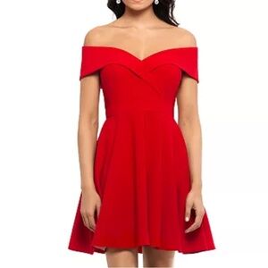 XSCAPE Red Off The Shoulder Fit & Flare Mini Formal Dress Women’s Sz 10